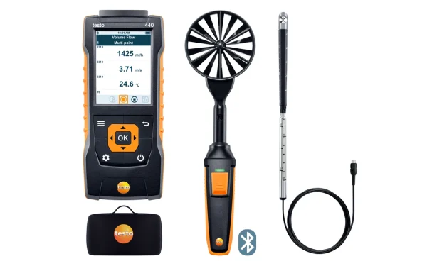 CO2, CO, Light, Sound, rpm testo 440 Air Flow ComboKit 2 with Bluetooth